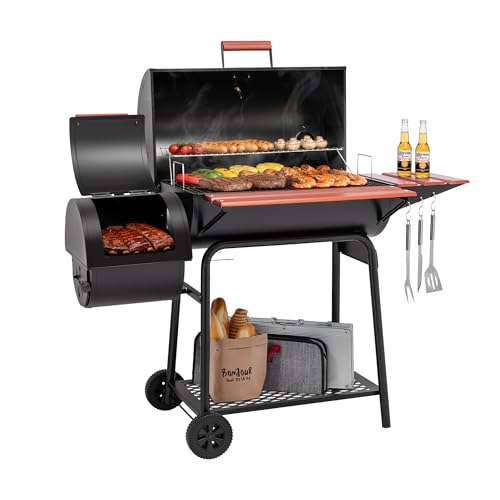 Royal Gourmet CC1830W 30-Inch Charcoal Grill with Offset Smoker and Wood-Painted Side Table, Outdoor Smoker Grill with 811 Sq. In. Cooking Area for Outdoor Barbecue Event, Black - Image 3